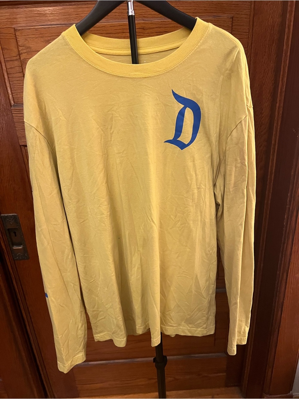 Disney Men's Long Sleeve Yellow Shirt with Blue 'D' Accent